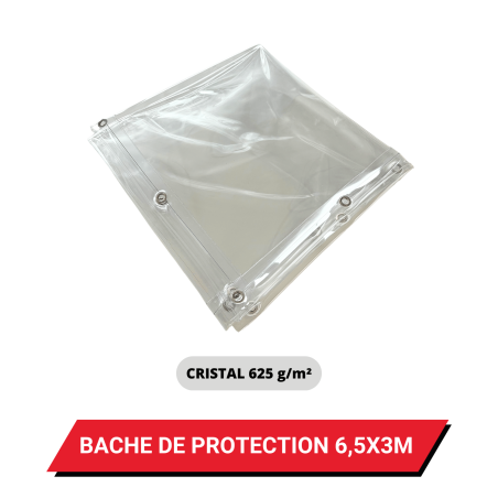 Bâche transparente de protection avec oeillets 6,5 x 3 m - PVC Cristal étanche 625 g/m²