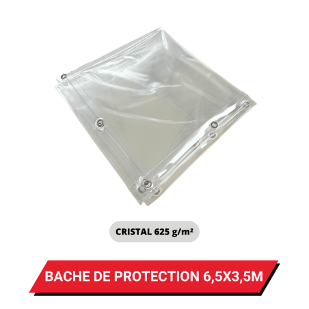 Bâche transparente de protection avec oeillets 6,5 x 3,5 m - PVC Cristal étanche 625 g/m²