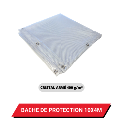 Bâche transparente armée de protection avec oeillets 10 x 4 m - PVC étanche 400 g/m²