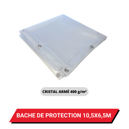 Bâche transparente armée de protection avec oeillets 10,5 x 6,5 m - PVC étanche 400 g/m²