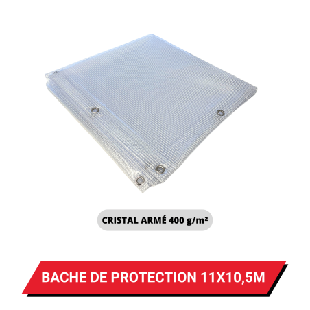 Bâche transparente armée de protection avec oeillets 11 x 10,5 m - PVC étanche 400 g/m²