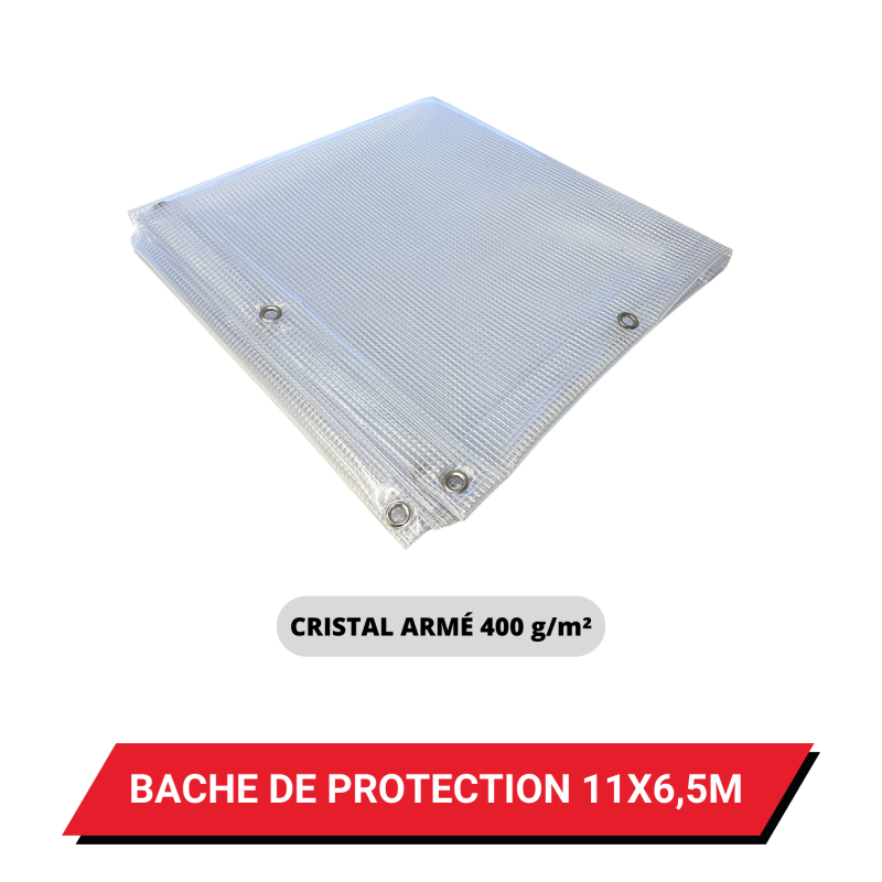 Bâche transparente armée de protection avec oeillets 11 x 6,5 m - PVC étanche 400 g/m²