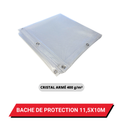Bâche transparente armée de protection avec oeillets 11,5 x 10 m - PVC étanche 400 g/m²