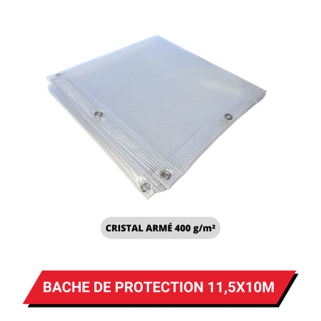 Bâche transparente armée de protection avec oeillets 11,5 x 10 m - PVC étanche 400 g/m²