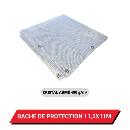 Bâche transparente armée de protection avec oeillets 11,5 x 11 m - PVC étanche 400 g/m²