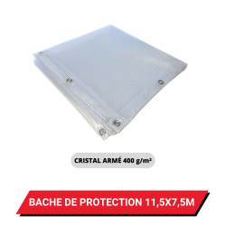Bâche transparente armée de protection avec oeillets 11,5 x 7,5 m - PVC étanche 400 g/m²