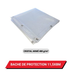 Bâche transparente armée de protection avec oeillets 11,5 x 8 m - PVC étanche 400 g/m²