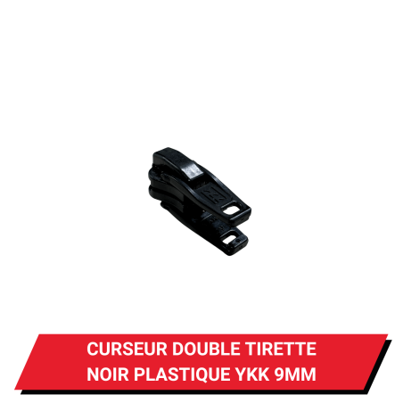 Curseur double tirette plastique pour fermeture à glissière YKK 9 mm - Coloris noir