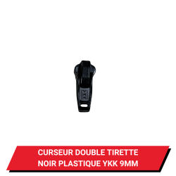 Curseur double tirette plastique pour fermeture à glissière YKK 9 mm - Coloris noir