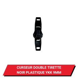 Curseur double tirette plastique pour fermeture à glissière YKK 9 mm - Coloris noir