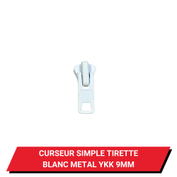 Curseur simple tirette blanc métal pour fermeture à glissière YKK 9 mm