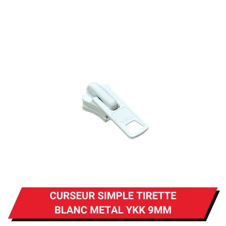 Curseur simple tirette blanc métal pour fermeture à glissière YKK 9 mm