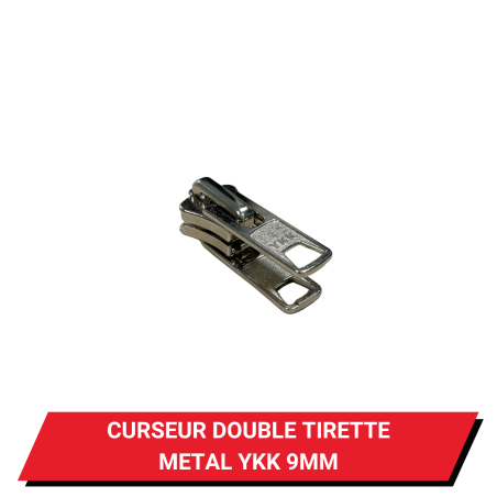 Curseur double tirette métal pour fermeture à glissière YKK 9 mm