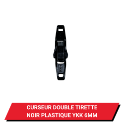 Curseur double tirette plastique pour fermeture à glissière YKK 6 mm - Coloris noir