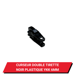 Curseur double tirette plastique pour fermeture à glissière YKK 6 mm - Coloris noir