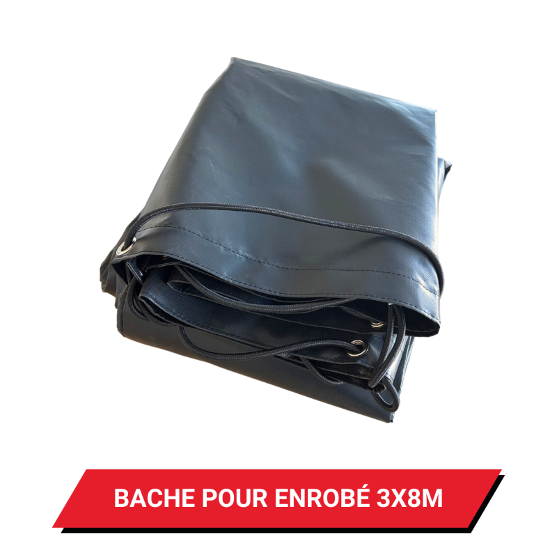 Bâche pour transport d'enrobé 370 g/m² noire - Dimensions 3 x 8 m