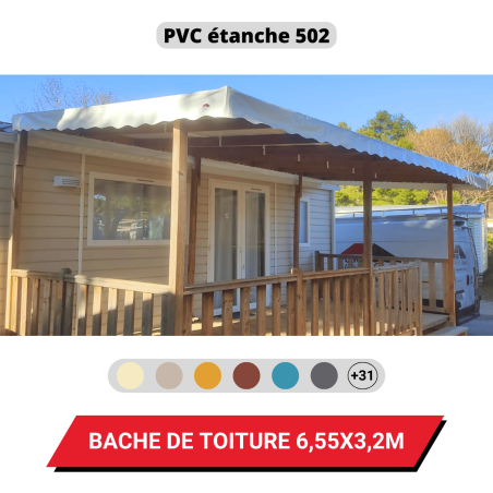 Bâche PVC imperméable et ignifugée 570g/m² pour toiture de Mobil Home 6,55 x 3,2 m - Coloris au choix - Modèle Azur