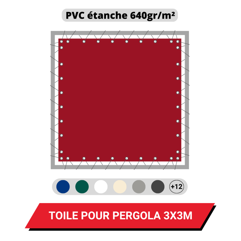 Toile PVC imperméable 640g/m² pour pergola 3 x 3 m - Coloris au choix