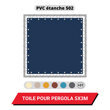 Toile PVC étanche 570 g/m² Soltis 502 pour pergola 5 x 3 m - Coloris au choix