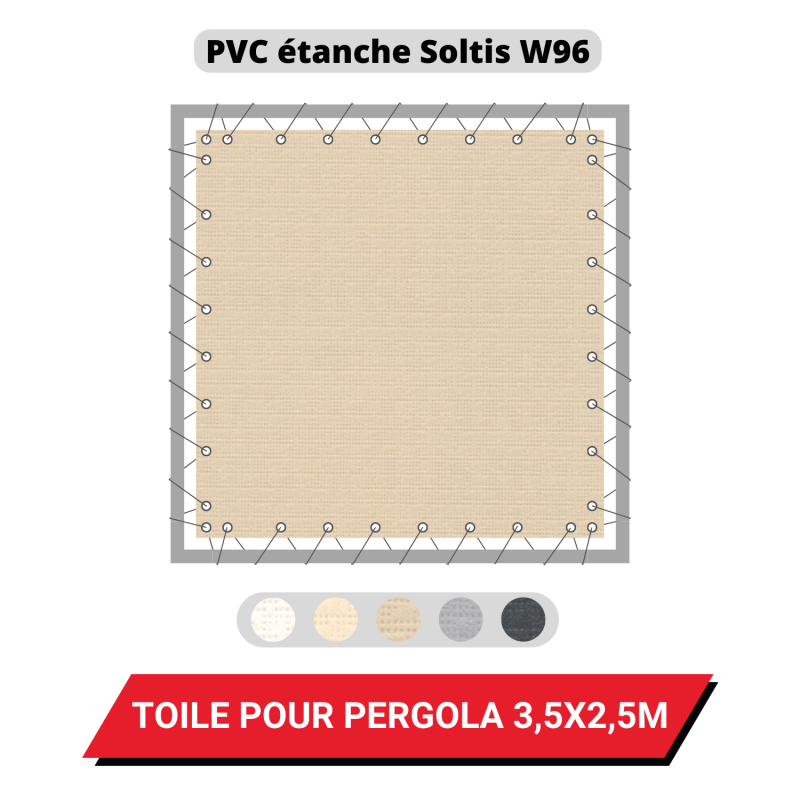 Toile PVC imperméable 620g/m² Soltis W96 pour pergola 3,5 x 2,5 m - Coloris au choix