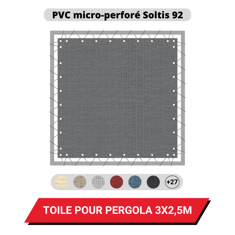 Toile PVC micro-perforé 420g/m² Soltis 92 pour pergola 3 x 2,5 m - Coloris au choix