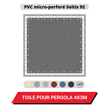 Toile PVC micro-perforé 420g/m² Soltis 92 pour pergola 4 x 3 m - Coloris au choix