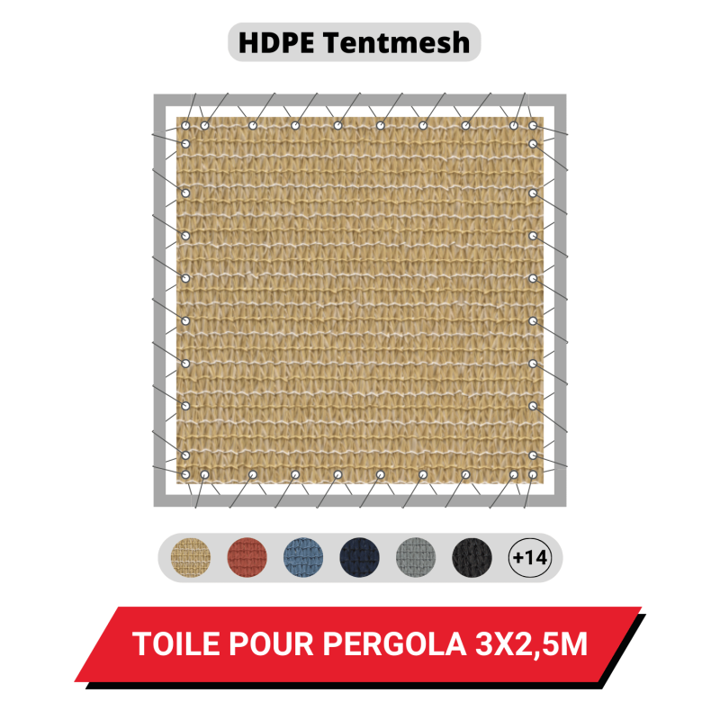 Toile Polyéthylène 340 g/m² Tentmesh pour pergola 3 x 2,5 m - Coloris au choix
