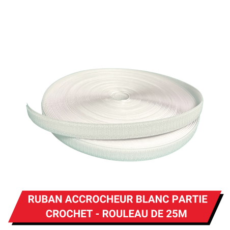 Ruban accrocheur adhésif type Velcro - Rouleau de 25 m