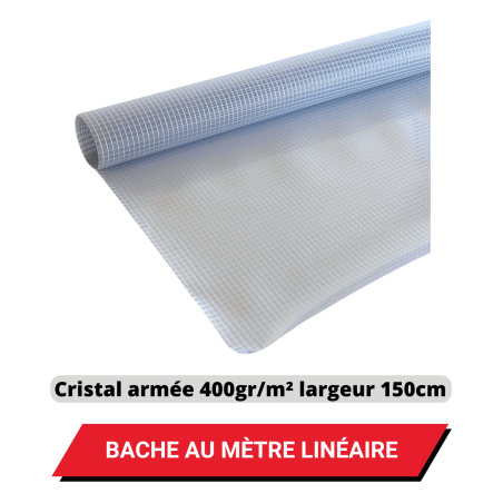 Bâche transparente armée 400 g/m² largeur 150 cm au mètre