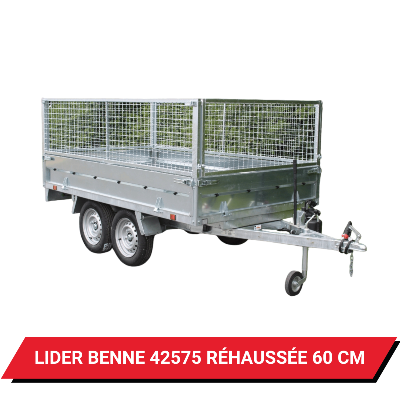 Bâche pour remorque Lider Benne 42575 réhaussée de 60 cm