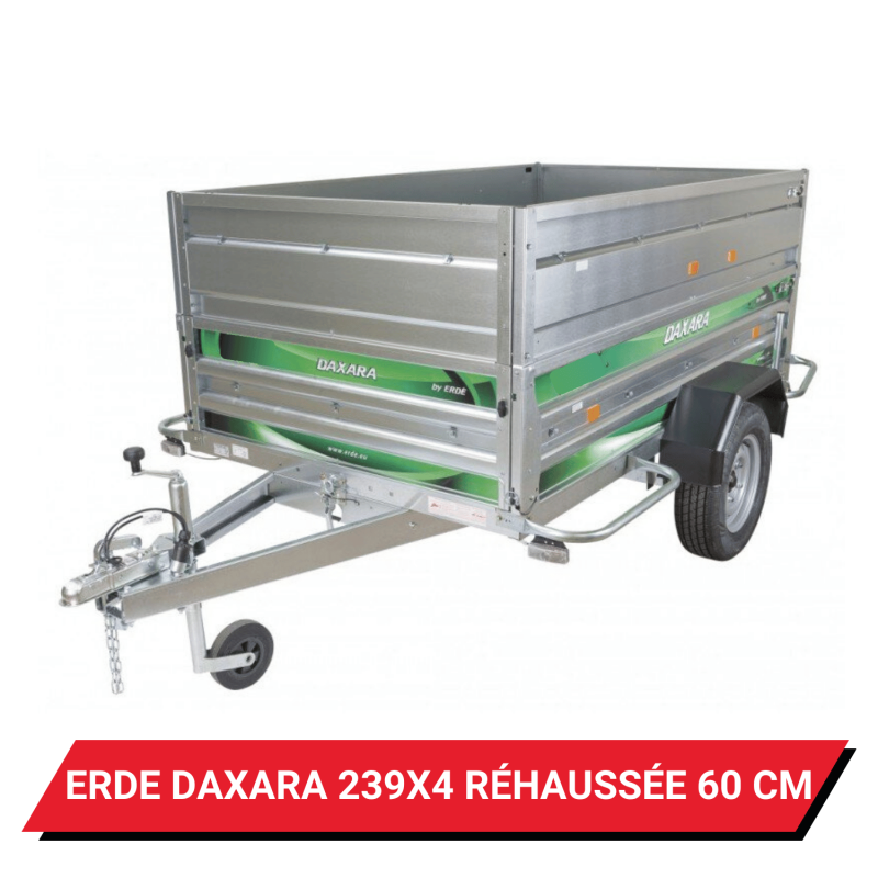 Bâche haute pour remorque Erdé Daxara 239X4 réhaussée de 60 cm - 232 x 136 x 72 cm