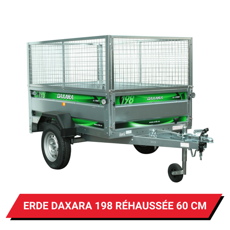 Bâche haute pour remorque Erdé Daxara 198 réhaussée de 60 cm - 192 x 122 x 72 cm