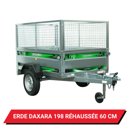 Bâche haute pour remorque Erdé Daxara 198 réhaussée de 60 cm - 192 x 122 x 72 cm