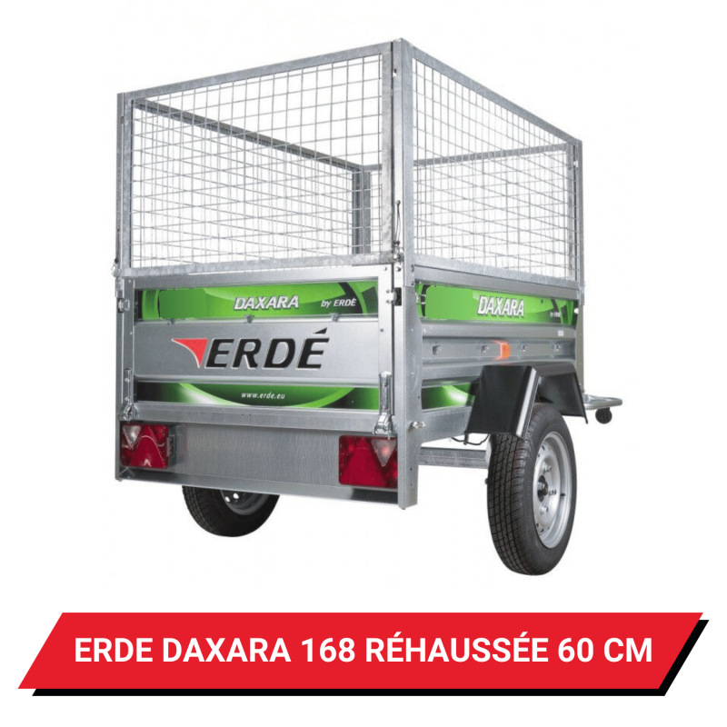 Bâche haute pour remorque Erdé Daxara 168 réhaussée de 60 cm - 162 x 122 x 72 cm