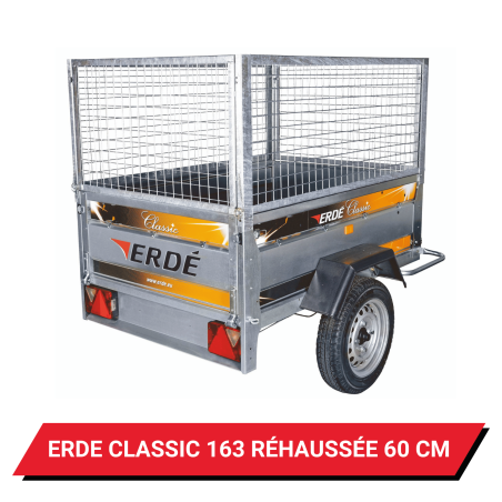 Bâche haute pour remorque Erdé Classic 163 réhaussée de 60 cm - 162 x 122 x 72 cm