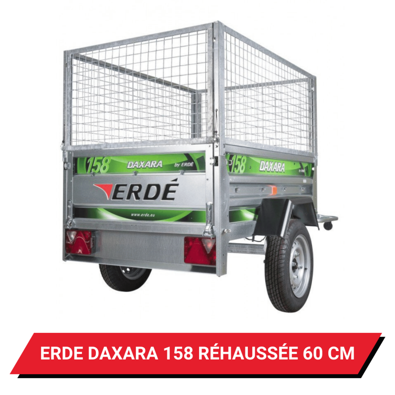Bâche haute pour remorque Erdé Daxara 158 réhaussée de 60 cm - 151 x 105 x 72 cm