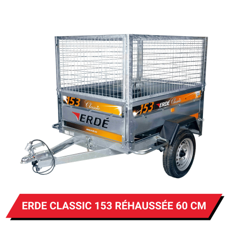 Bâche haute pour remorque Erdé Classic 153 réhaussée de 60 cm - 151 x 105 x 72 cm