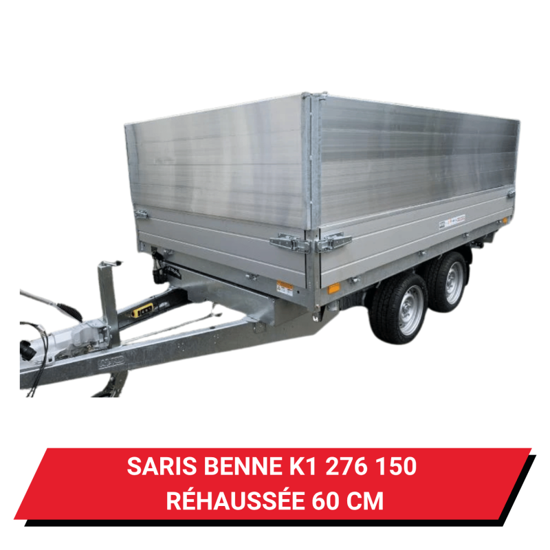 Bâche haute pour remorque Saris Benne K1 276 150 réhaussée de 60 cm - 283 x 157 x 70 cm