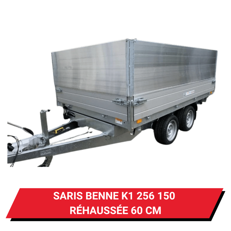 Bâche haute pour remorque Saris Benne K1 256 150 réhaussée de 60 cm - 263 x 157 x 70 cm