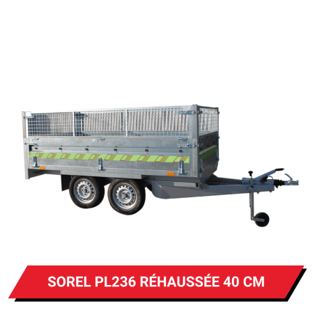 Bâche haute pour remorque Sorel PL236 réhaussée de 40 cm - 242 x 135 x 50 cm