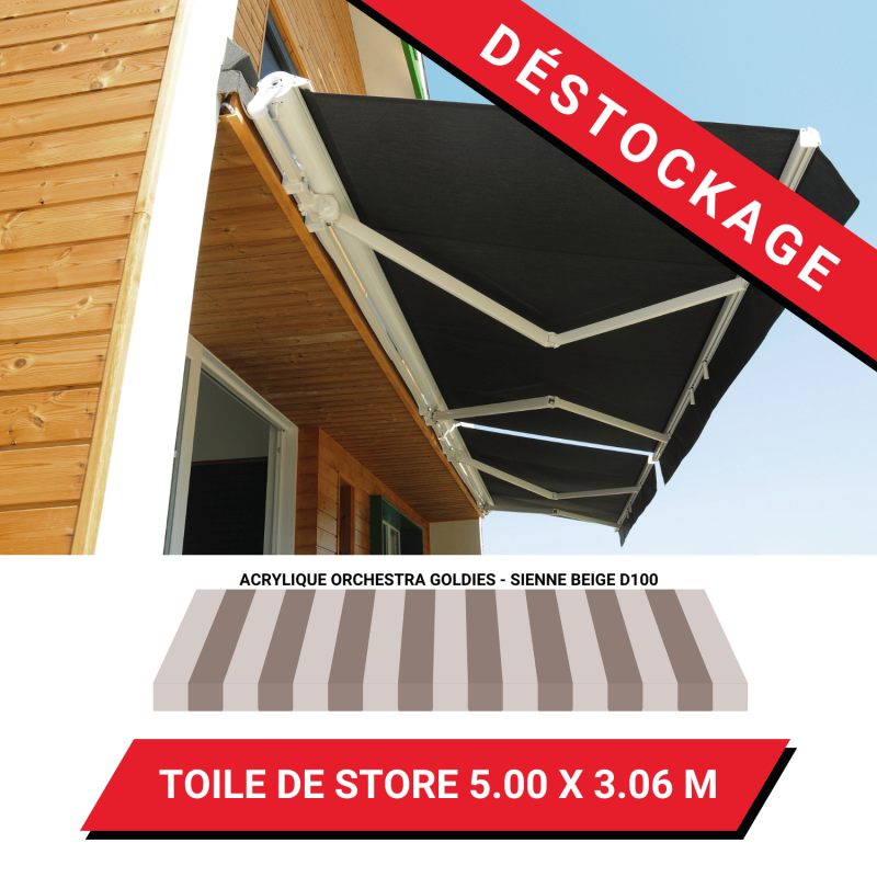 Toile de store - 5.00 x 3.06 m - Acrylique Dickson Orchestra - Sienne Beige D100