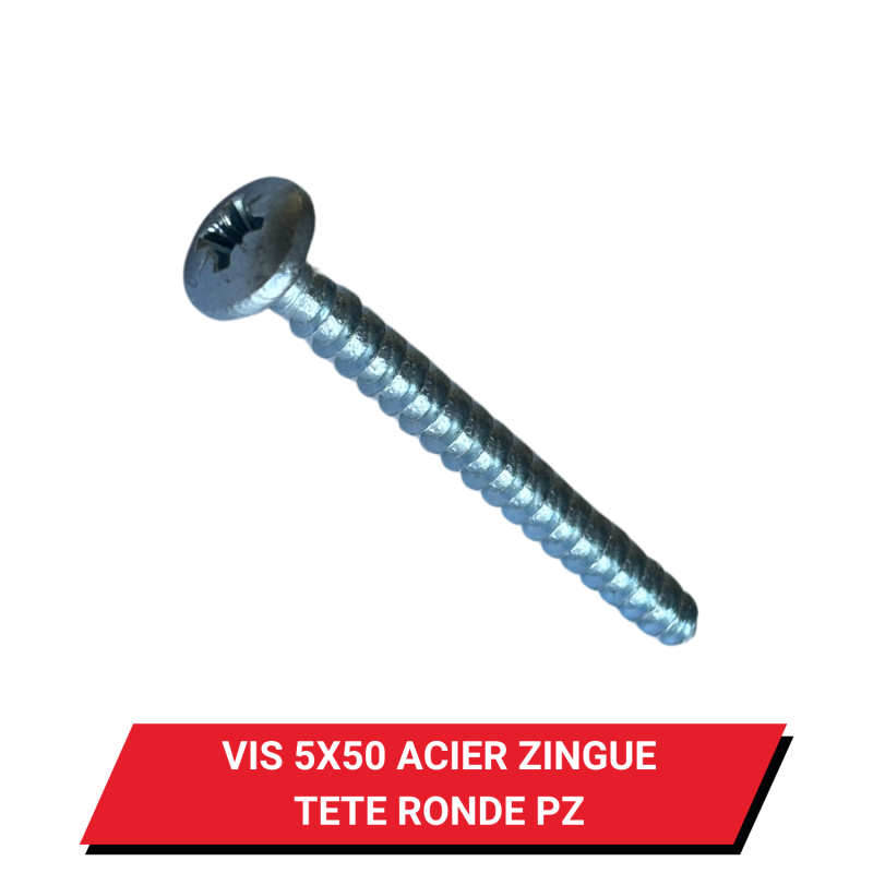 Vis bois 5x50 Acier zingué tête ronde PZ