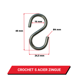 Crochet S Acier Zingué 4 x 48 mm - Schéma