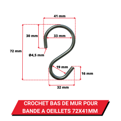 Crochet bas de mur pour bande à œillets 72 x 41 mm