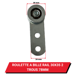 Roulette / Chariot pour rail 30x35 - Longueur 78 mm - Galets à billes - Dimensions