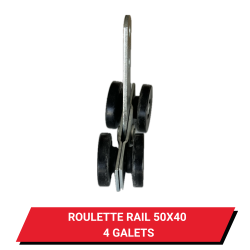 Roulette / Chariot pour rail 50x40 - Longueur 98 mm - 4 Galets plastiques