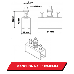 Manchon de raccordement pour rail 50x40 - Dimensions