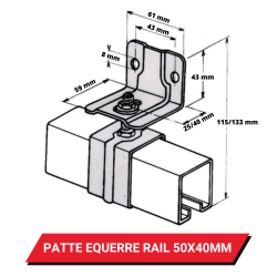 Patte équerre pour rail 50x40 - Schéma