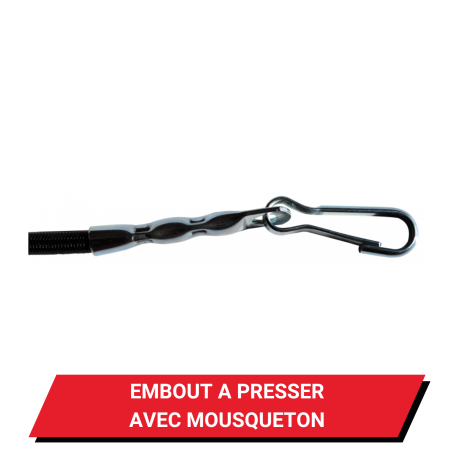 Embout à presser avec mousqueton pour sandow Acier zingué - Diamètre au choix