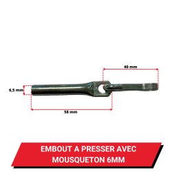 Embout à presser avec mousqueton pour sandow Acier zingué - Diamètre 6mm